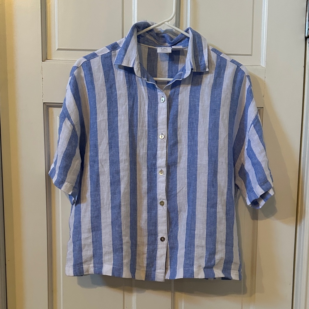 C&C California Striped Blue and White Button Down Shirt